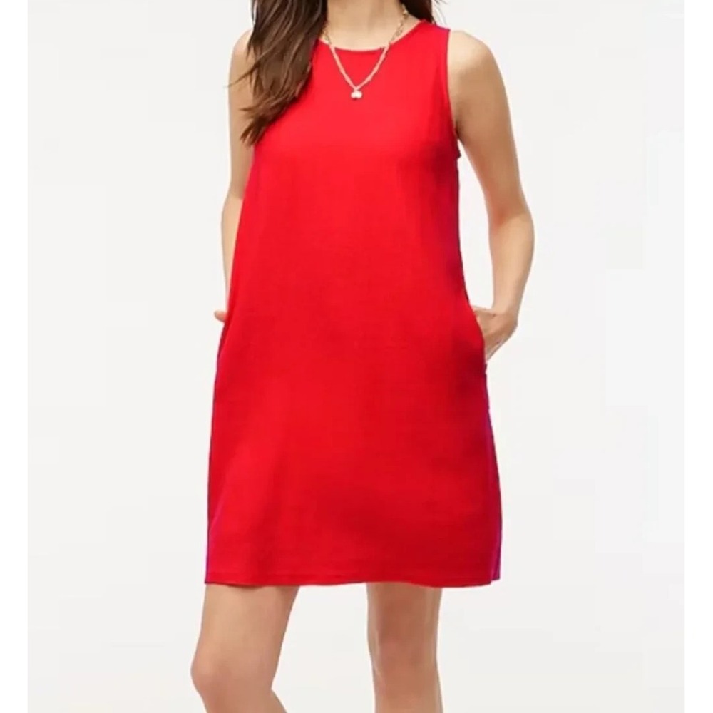 J. Crew Factory Red/Orange Linen Blend Sleeveless Shift Mini Dress Size 14